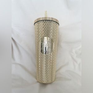 Starbucks Winter 2022 Metallic Gold Bling Studded Tumbler Cold Cup Venti 24oz